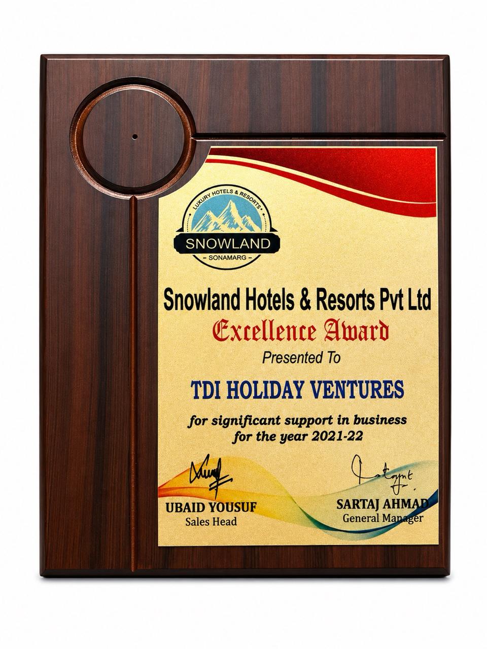 Award certificate 3 - TDI Holiday Ventures