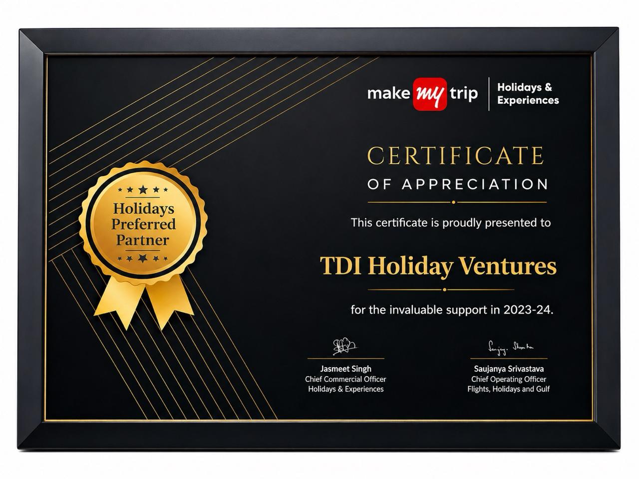 Award certificate 6 - TDI Holiday Ventures