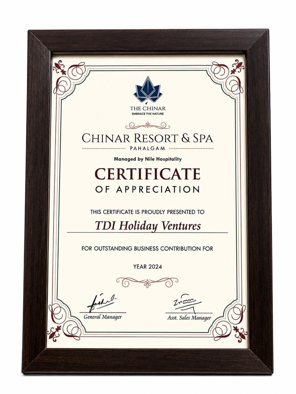 Award certificate 7 - TDI Holiday Ventures