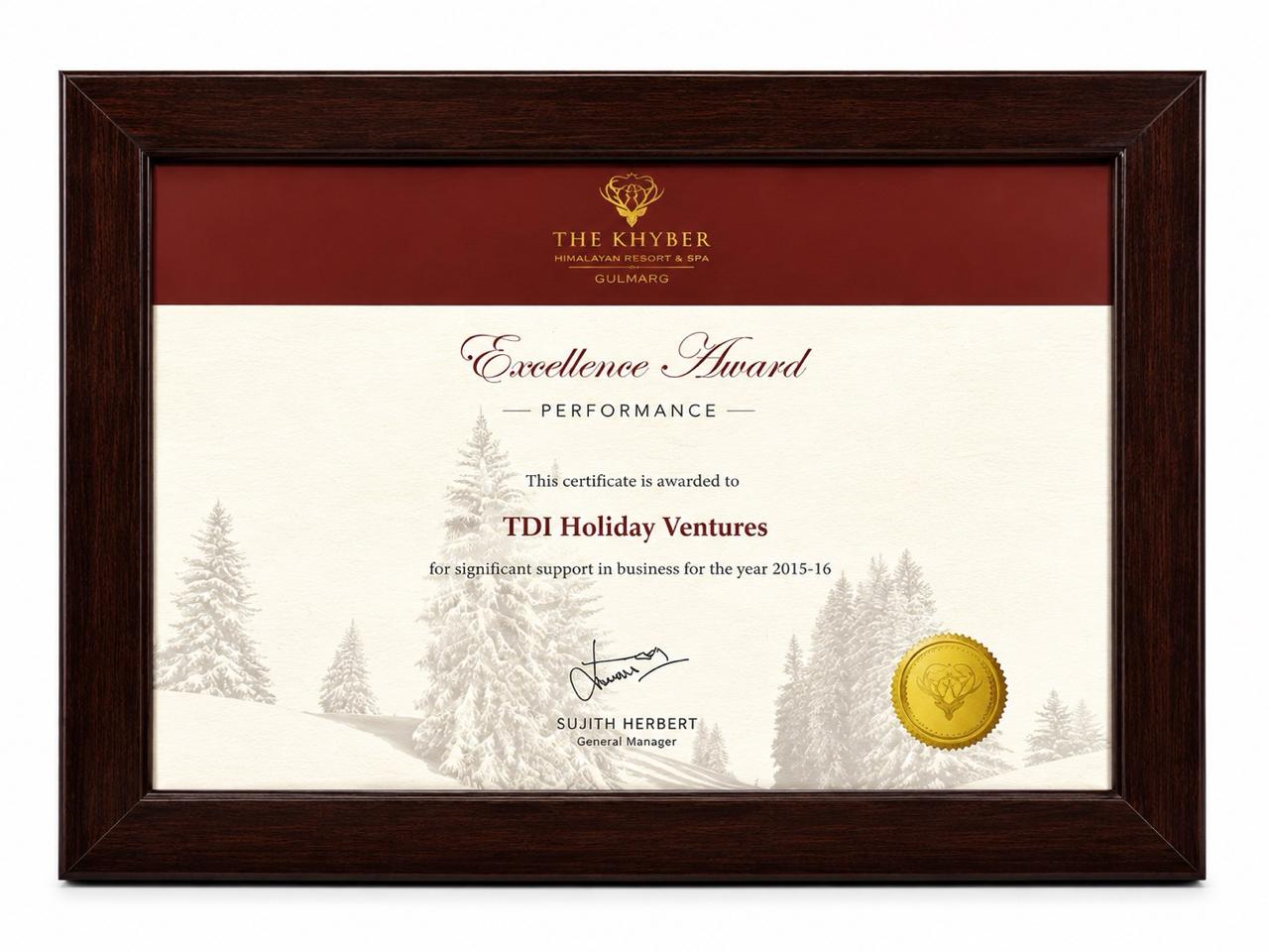 Award certificate 8 - TDI Holiday Ventures